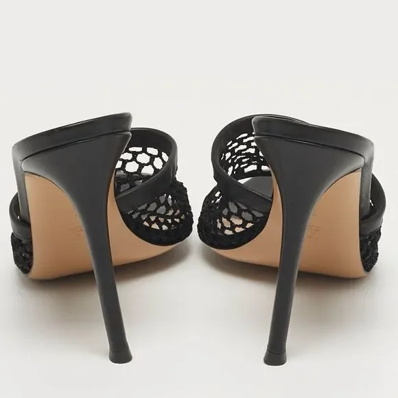 Gianvito Rossi Alisia Black Mesh And Leather Slide Sandals Size 39 - Picture 5 of 7